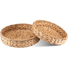 Round Braided Seagrass Tray, Water Hyacinth, Set 33 cm + 28 cm Diameter, Fruit Bowl