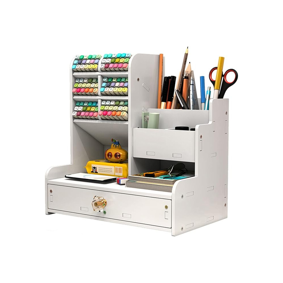 Wooden Pencil Holder, Desk Organiser, Multifunctional Desktop Stationery,Storage Shelf with Drawer-image-OPC-PK7C5SX-NEW