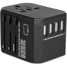 Travel Adapter with 4 USB Ports + Type C and AC Socket Adapter International Power Adapter for USA EU Germany Thailand