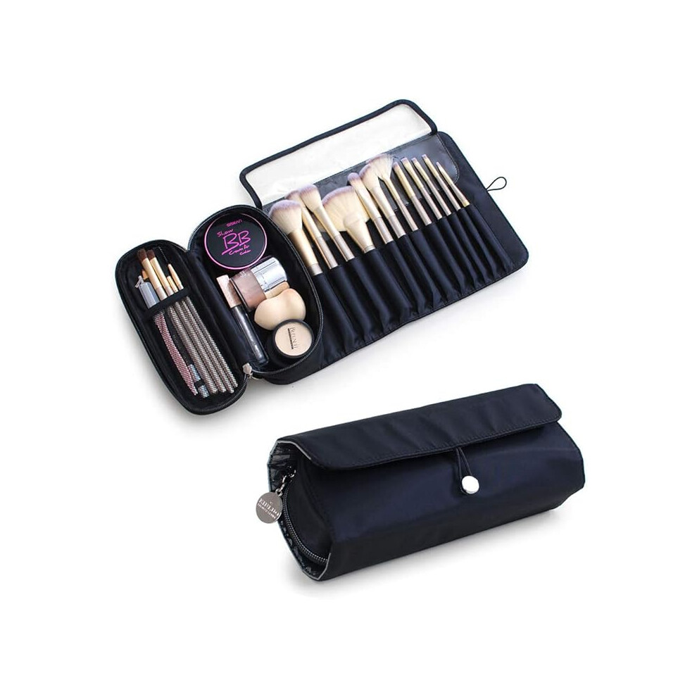 Limbo Black Makeup Brush Bag Cosmetic Bag With 12 Brush Holders Travel Makeup Bag Toiletry Bag Makeup Bag