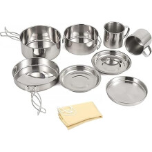 Camping Cookware Kit, 8 Pieces Stainless Steel Cookware, Camping Cooking Pot Set, Camp Cooking Set, Backpacking, Camping,