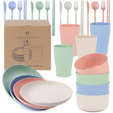 Camping Tableware Set for 4 People Plastic Camping Tableware Set Picnic Tableware with Plate Set, Bowl, Cup, Cutlery Set