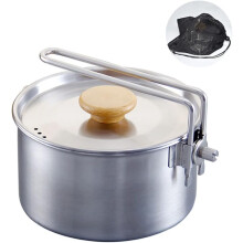 Camping Pot, Stainless Steel Cooking Pot, Camping Stove Set with Lid and Foldable Handle, 1000 ml Large Capacity, for Hiking, Picnic