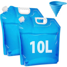 Foldable Water Canister, Pack of 2, 10 L Water Container with Tight Lid and Folding Funnel, Flexible Water Bag