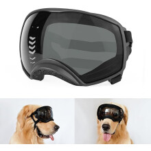 Dog Glasses with Wide Field of View, UV Protection Sunglasses for Large Dogs, with Adjustable Strap and Sponge Nose Pads, Black