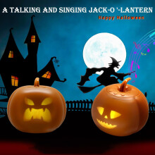 Halloween Pumpkin Tealight Holder, Singing Pumpkin Projector, Animatronic Pumpkin Lights Scary Toy with 8 Facial Expressions for Halloween Decoration