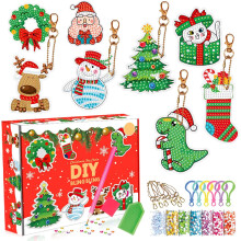 8Pcs Christmas Diamond Painting Keychains,Christmas DIY Rhinestone Mosaic Making Kit Beginners Full Drill Crystal