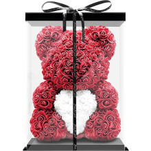 Rose Bear - Extra Large 40-45 cm Handmade Rose Bear with Heart and Gift Box - for Women, Girlfriend, Birthday, Rose Bear Teddy Bear (Red)