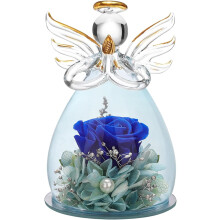 Preserved rose birthday gift for women, mother, grandmother, wife, glass angel statue gift with beautiful purple flowers
