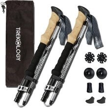 Folding Three Piece Hiking Poles – Adjustable Lightweight Aluminium Hiking Poles Portable Walking Stick with Cork Handle