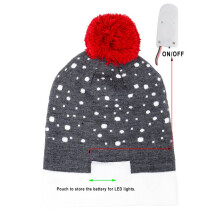 LED Christmas Hat Knitted Beanie Kids Winter Pom Pom Flashing Light Up Xmas Caps