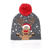 LED Christmas Hat Knitted Beanie Kids Winter Pom Pom Flashing Light Up Xmas Caps