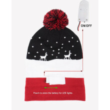LED Christmas Hat Knitted Beanie Kids Winter Pom Pom Flashing Light Up Xmas Caps