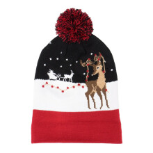 LED Christmas Hat Knitted Beanie Kids Winter Pom Pom Flashing Light Up Xmas Caps