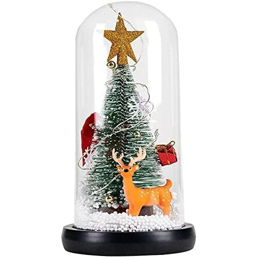 Lighted Christmas Snow Globe Lantern, Cedar Window Decorations LED Glass Cover Ornaments 2