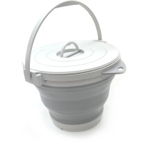 10 L (2.64 Gallon) Collapsible Fishing Bucket with Locking Lid - Foldable Round Tube - Portable Plastic Water Pail(Grey)