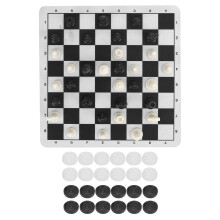 Tragbares 2-in-1 Schach- und Dameset, 24x24cm Schwarz & Weiß