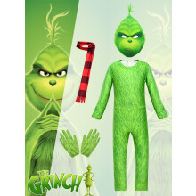 (5-7 ans) Costume de cosplay du Grinch pour Halloween – tenue de déguisement pour enfants, garçons et filles, ensemble