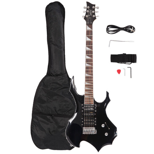 Flame Electric Guitar HSH Pickup Shaped W/ Strap Picks Shake Cable Black