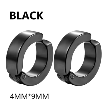 (Black) 2 Pcs Classic Korean Punk Stainless Steel Ear Clip Earrings for Men Women Black No Pierced Fake Ear Circle New Pop Jewelry