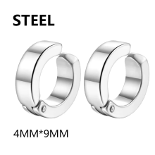 (Steel) 2 Pcs Classic Korean Punk Stainless Steel Ear Clip Earrings for Men Women Black No Pierced Fake Ear Circle New Pop Jewelry