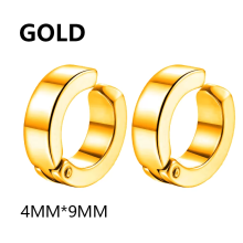 (Gold) 2 Pcs Classic Korean Punk Stainless Steel Ear Clip Earrings for Men Women Black No Pierced Fake Ear Circle New Pop Jewelry