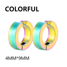 (Colour) 2 Pcs Classic Korean Punk Stainless Steel Ear Clip Earrings for Men Women Black No Pierced Fake Ear Circle New Pop Jewelry
