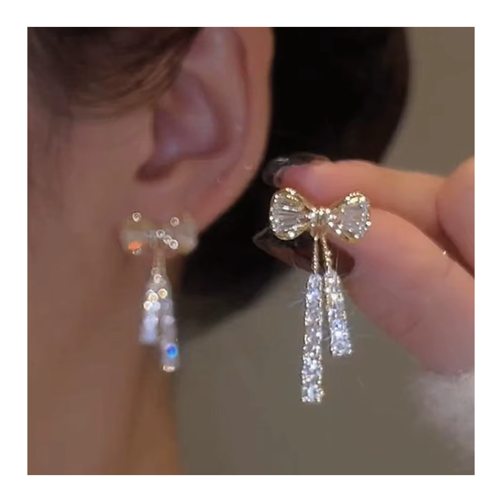 Photos - Earrings Fashion Zircon Bow  Acrylic Crystal Tassel  For Women Fashion Party Jewelry Trendy Accessories Gifts