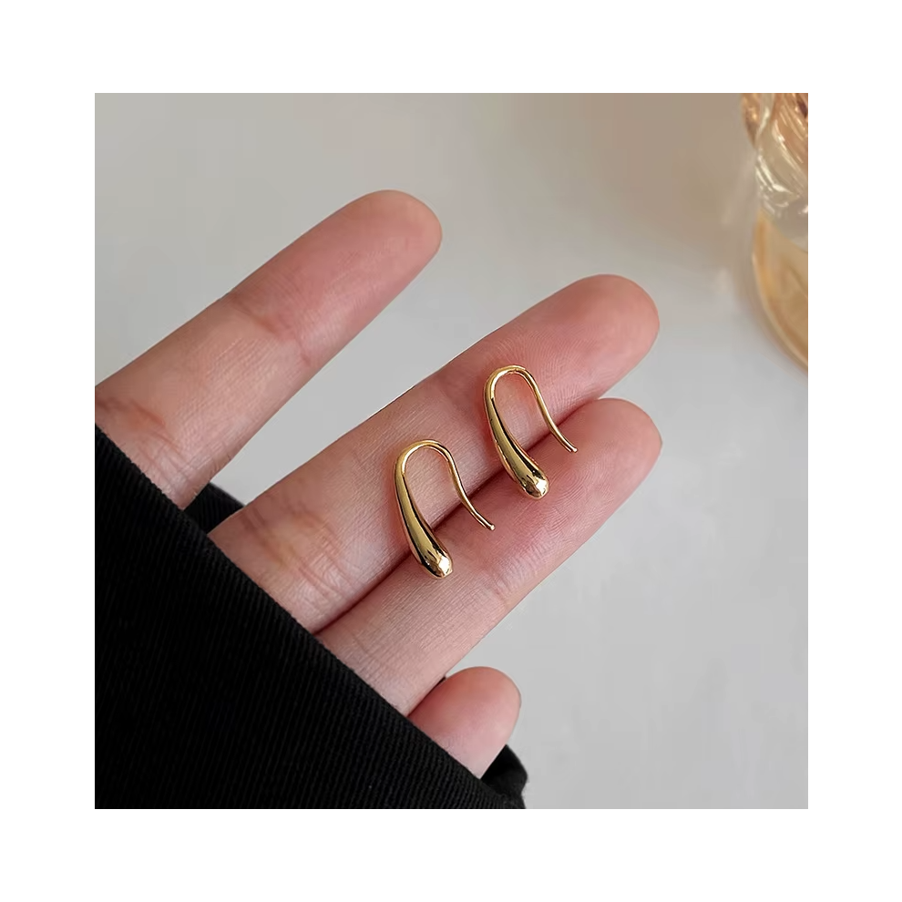 Photos - Earrings 925 Sterling Silver Water Drop Shape for Women Simple Temperament Ins Retro Jewelry Party Birthday Gifts(Gold)