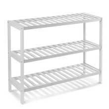(White/White) 3-Tier Bamboo Shoe Rack - Wooden Shoe Organiser with Large Storage Capacity
