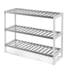(Grey) 3-Tier Bamboo Shoe Rack - Wooden Shoe Organiser with Large Storage Capacity