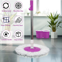 (Default) Crystals 360 Floor Magic Spin Mop Bucket Set with 2 Microfiber Rotating Dry Heads for Cleaning