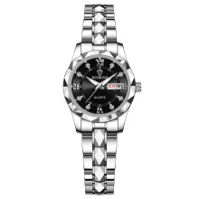 (Women's style - white steel - black dial) Ladies' watches, female students' fashionable luminous watches, women's light luxury quartz wristwatches