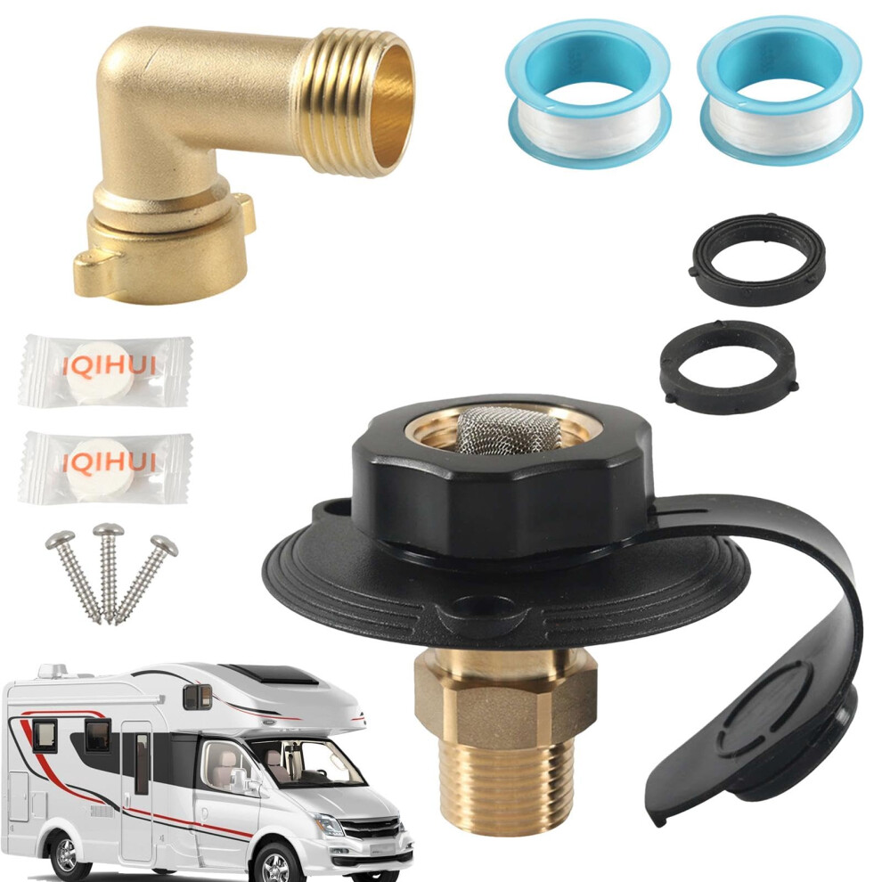 Rv City Water Inlet Brass Connection With Check Valve, Fresh Water Inlet For Motorhomes And Trailers, Includes Screws Black 6947110810164