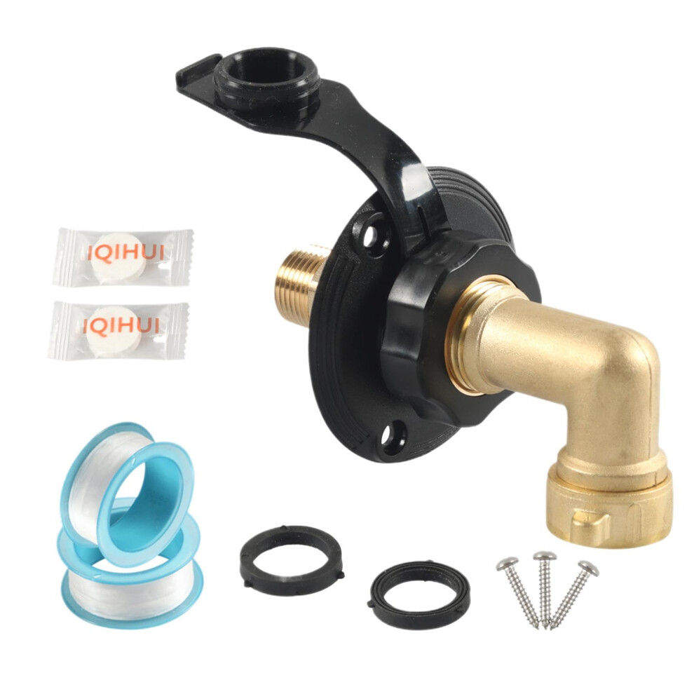 Water Inlet Connection For Motorhomes, Brass Rv City Water Inlet With Check Valve, Multifunctional Fresh Water Inlet, Black 6947110810539