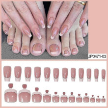 48pcs Pink White False Toenails Wearable Hand Feet Nail Art Set for Women Girls