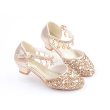 (UK10 Kids EUR 28=18.2 CM, Gold) Girls Kids Rhinestone Low Heel Party Wedding Mary Jane Sparkly Sandals Shoes