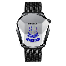 (Black mesh belt - black steel - white surface) Men's watches, trendy watch style, motorcycle concept watches, men's black technology watches
