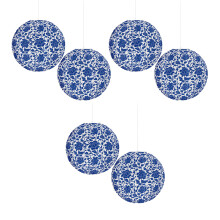 Set of 6 Chinese Blue and White Porcelain Lanterns Handmade