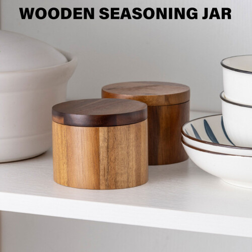 Convenient Wood Salt Cellar Spices Box Moisture-1 layer 1 grid 2