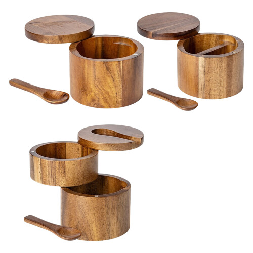 Convenient Wood Salt Cellar Spices Box Moisture-1 layer 1 grid 1