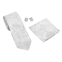 (7cm*145cm, Silver) Men's Classic Jaquard Tie 7 cm for Formal Meeting Wedding with Handkerchief & Cufflinks