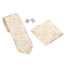 (7cm*145cm, Gold) Men's Classic Jaquard Tie 7 cm for Formal Meeting Wedding with Handkerchief & Cufflinks