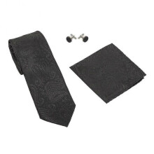 (7cm*145cm, Black) Men's Classic Jaquard Tie 7 cm for Formal Meeting Wedding with Handkerchief & Cufflinks
