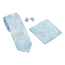 (7cm*145cm, Light Blue) Men's Classic Jaquard Tie 7 cm for Formal Meeting Wedding with Handkerchief & Cufflinks