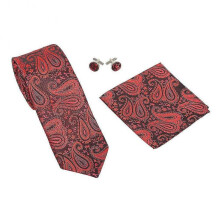 (7cm*145cm, Red) Men's Classic Jaquard Tie 7 cm for Formal Meeting Wedding with Handkerchief & Cufflinks