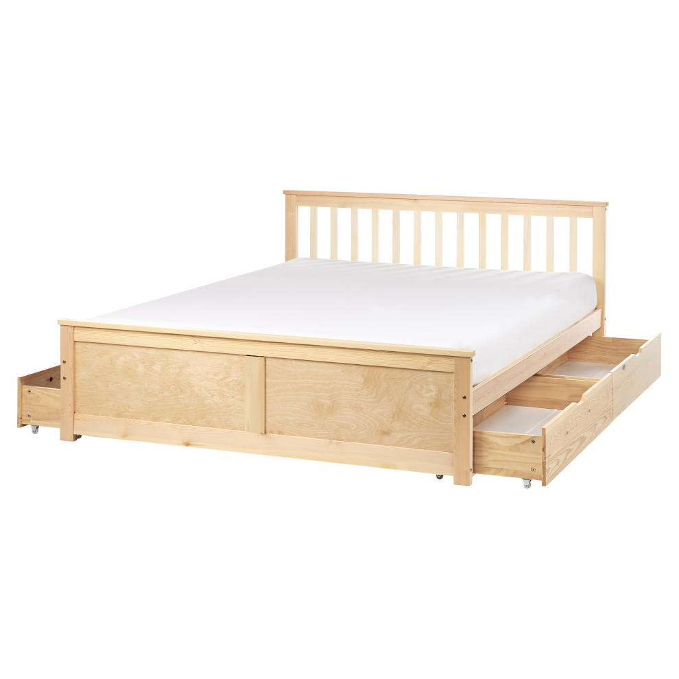 Bed with Storage Drawers Pine Wood OLENDON 160 x 200 cm (EU King Size) Light Brown