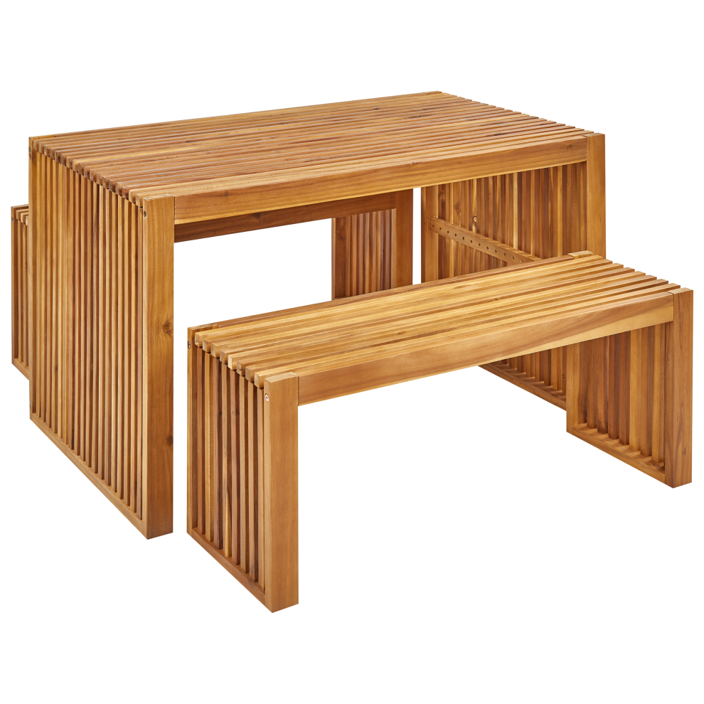Garden Dining Set with Benches 4 Seater BELLANO Acacia Wood Brown