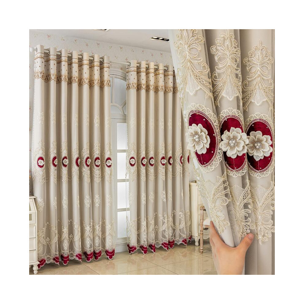 (Red, 52in*95in/132cm*241cm) Floral Embroidery Curtain, 1 Count Modern Elegant Curtain, Home Decorative Curtain for Living Room Bedroom, Home Decor Su-image-OPC-PK7D8SX-NEW