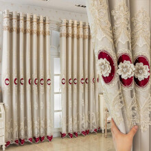 (Red, 65in*102in/165cm*260cm) Floral Embroidery Curtain, 1 Count Modern Elegant Curtain, Home Decorative Curtain for Living Room Bedroom, Home Decor Supplies
